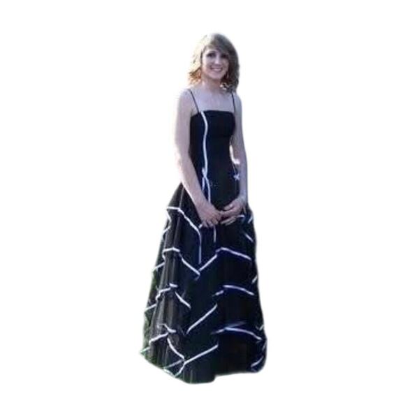 Blondie Nites VTG black white formal dress ruched bodice tier tulle skirt sz 3 - Picture 14 of 14